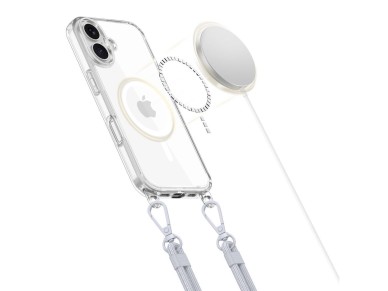 Tech-Protect Flexair Chain MagSafe Case for iPhone 16 - Clear + 2 Lanyards (Pink and Gray)