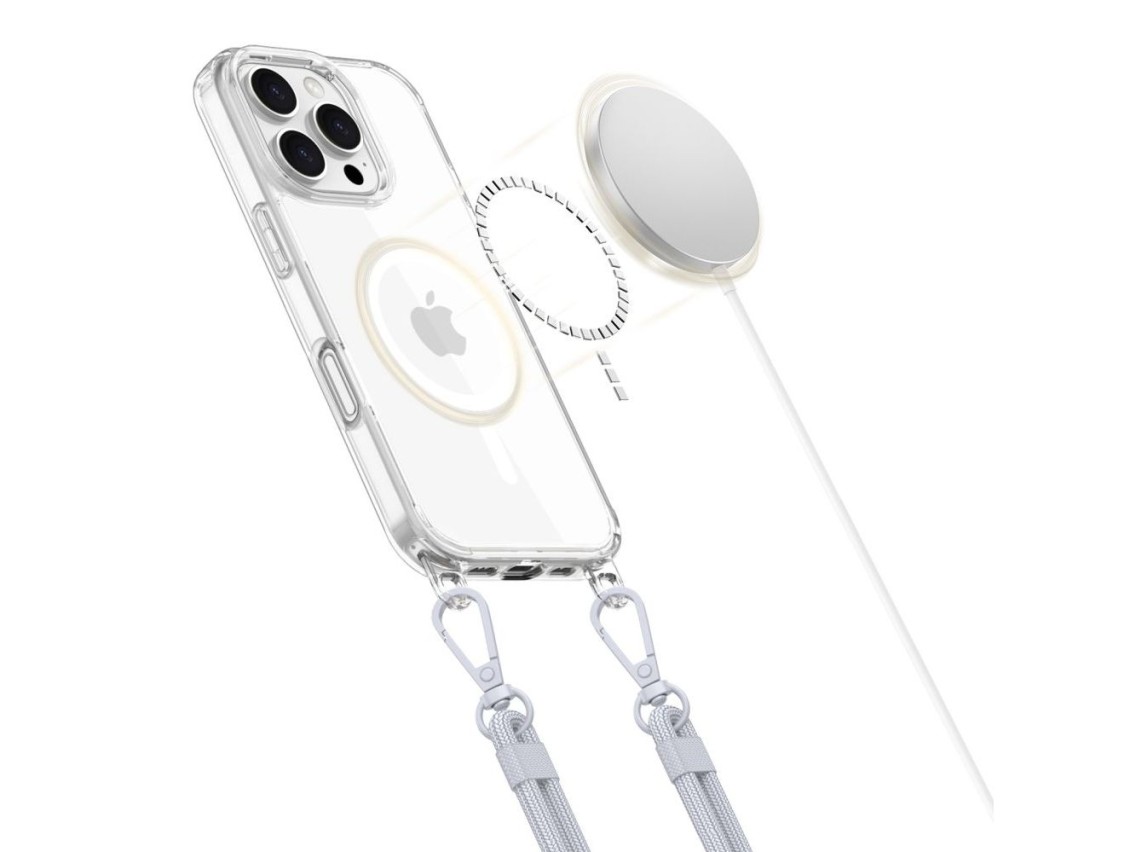 Tech-Protect Flexair Chain MagSafe Case for iPhone 16 Pro - Clear + 2 Lanyards (Pink and Gray)