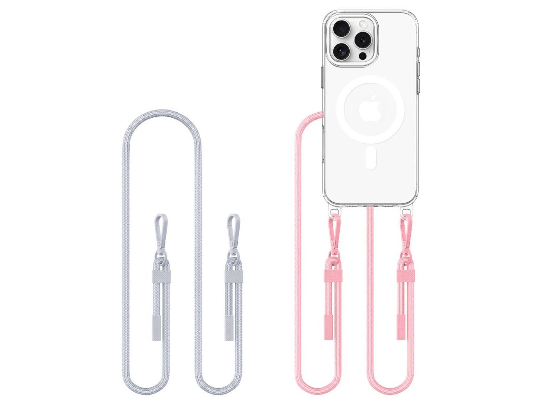 Tech-Protect Flexair Chain MagSafe Case for iPhone 16 Pro - Clear + 2 Lanyards (Pink and Gray)