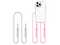 Funda Tech-Protect Flexair Chain MagSafe para iPhone 16 Pro - Transparente + 2 cordones (rosa y gris