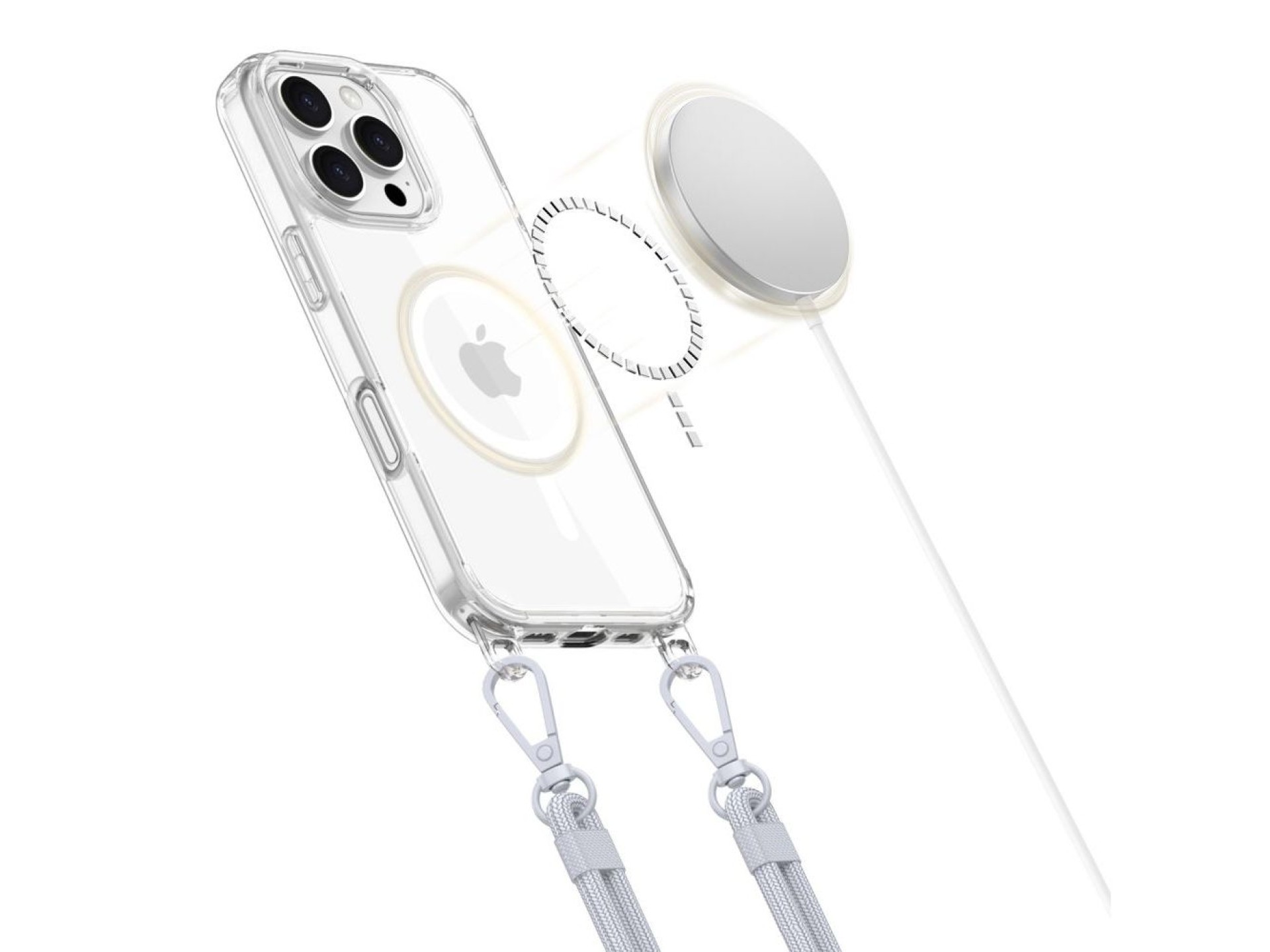 Tech-Protect Flexair Chain MagSafe Case for iPhone 16 Pro - Clear + 2 Lanyards (Pink and Gray)
