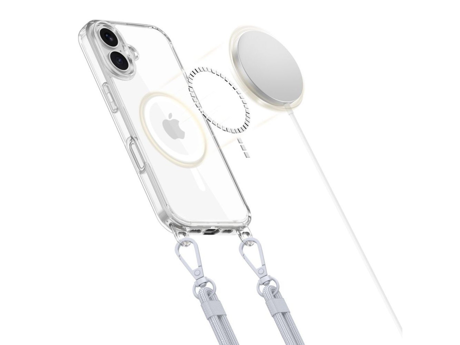 Tech-Protect Flexair Chain MagSafe Case for iPhone 16 - Clear + 2 Lanyards (Pink and Gray)
