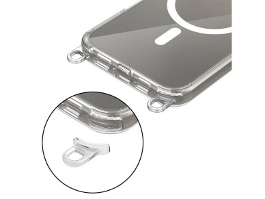 Tech-Protect Flexair Chain MagSafe Case for iPhone 16 - Clear + 2 Lanyards (Pink and Gray)