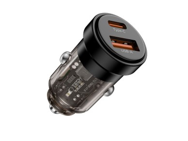 Carregador veicular Tech-Protect CC03 de 45 W com 2 portas USB-A/USB-C - Preto
