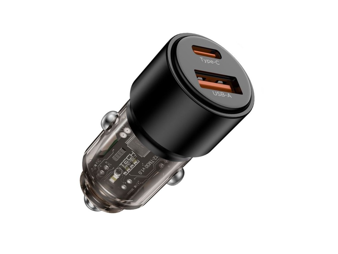 Carregador veicular Tech-Protect CC03 de 95 W com 2 portas USB-A/USB-C - Preto
