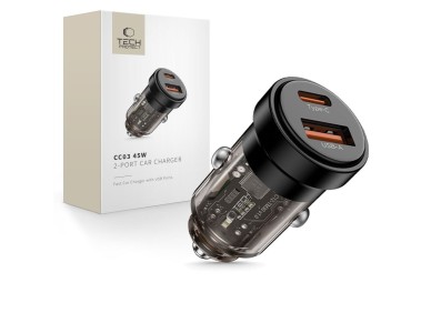 Carregador veicular Tech-Protect CC03 de 45 W com 2 portas USB-A/USB-C - Preto