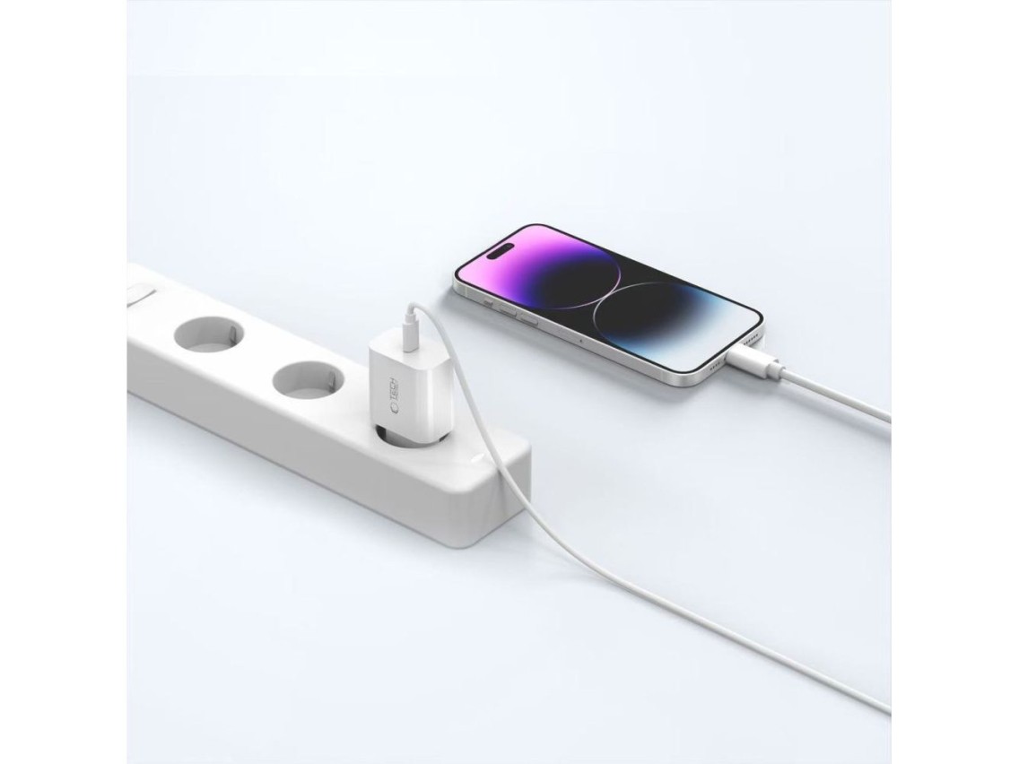 Carregador de parede Tech-Protect NC20W com cabo USB-C/Lightning de 100 cm - Branco