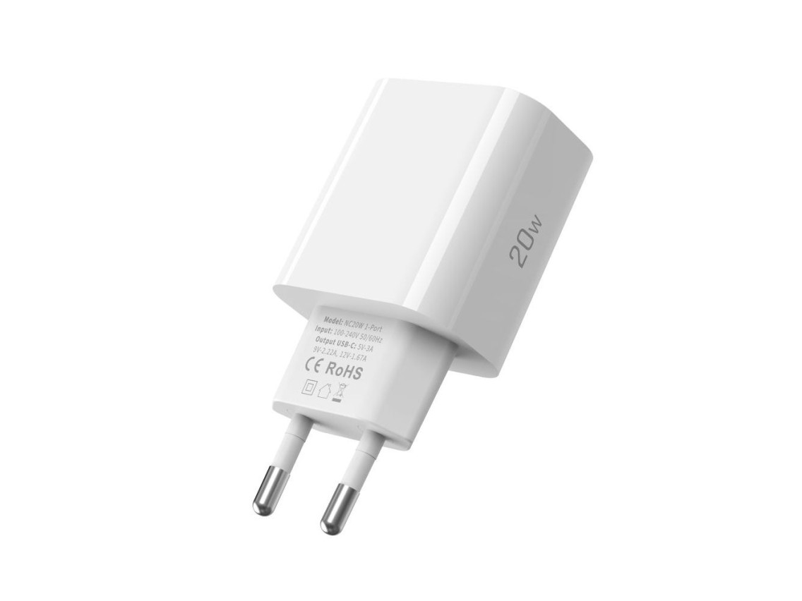 Carregador de parede Tech-Protect NC20W com cabo USB-C/Lightning de 100 cm - Branco