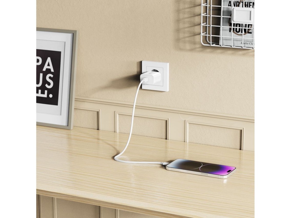 Carregador de parede Tech-Protect NC20W com cabo USB-C/Lightning de 100 cm - Branco