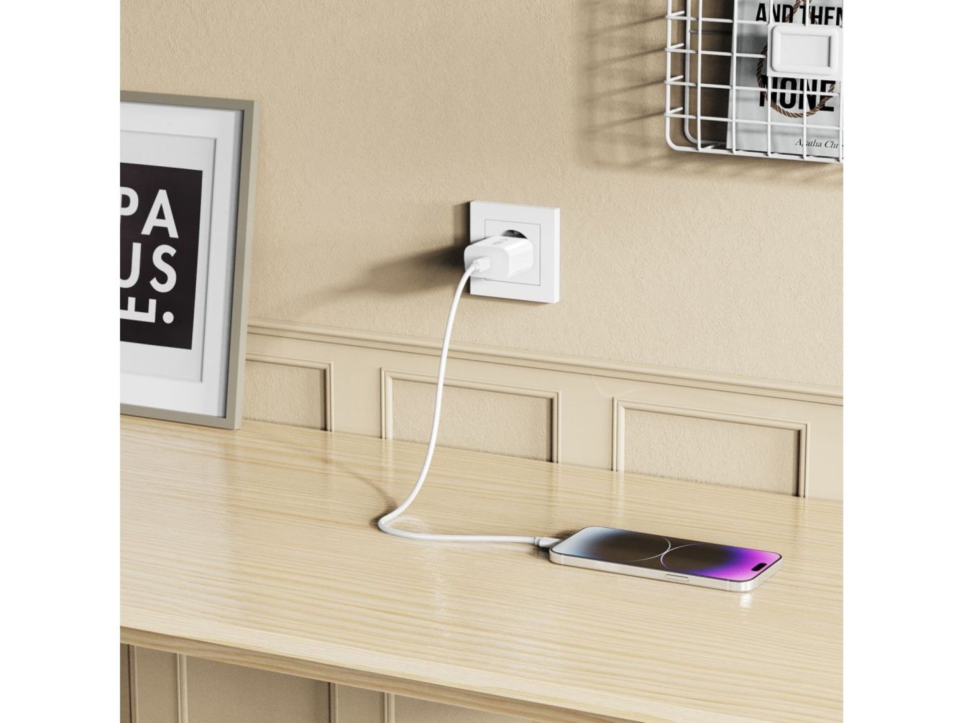 Carregador de parede Tech-Protect NC20W com cabo USB-C/Lightning de 100 cm - Branco
