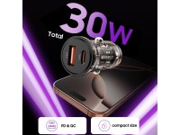 Cargador de coche Tech-Protect CC01 de 30 W con 2 puertos USB-A/USB-C - Negro