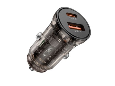 Cargador de coche Tech-Protect CC01 de 30 W con 2 puertos USB-A/USB-C - Negro