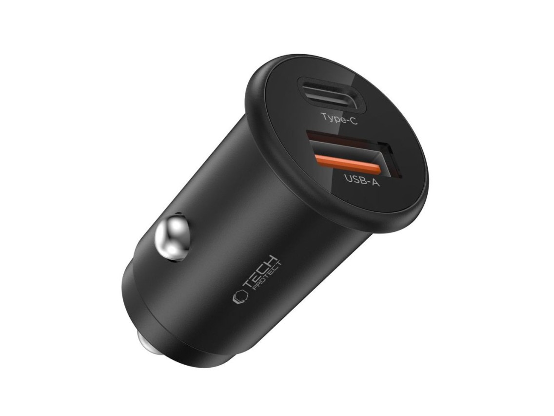 Cargador de coche Tech-Protect CC02 de 35 W con 2 puertos USB-C/USB-A - Negro