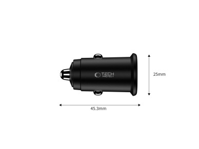 Carregador veicular Tech-Protect CC02 35W com 2 portas USB-C/USB-A - Preto
