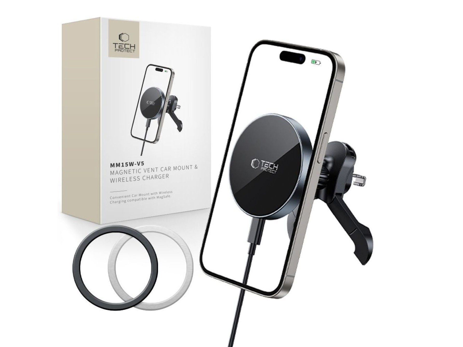 Suporte magnético MagSafe para saída de ar do carro Tech-Protect mm15W-V5 - Preto