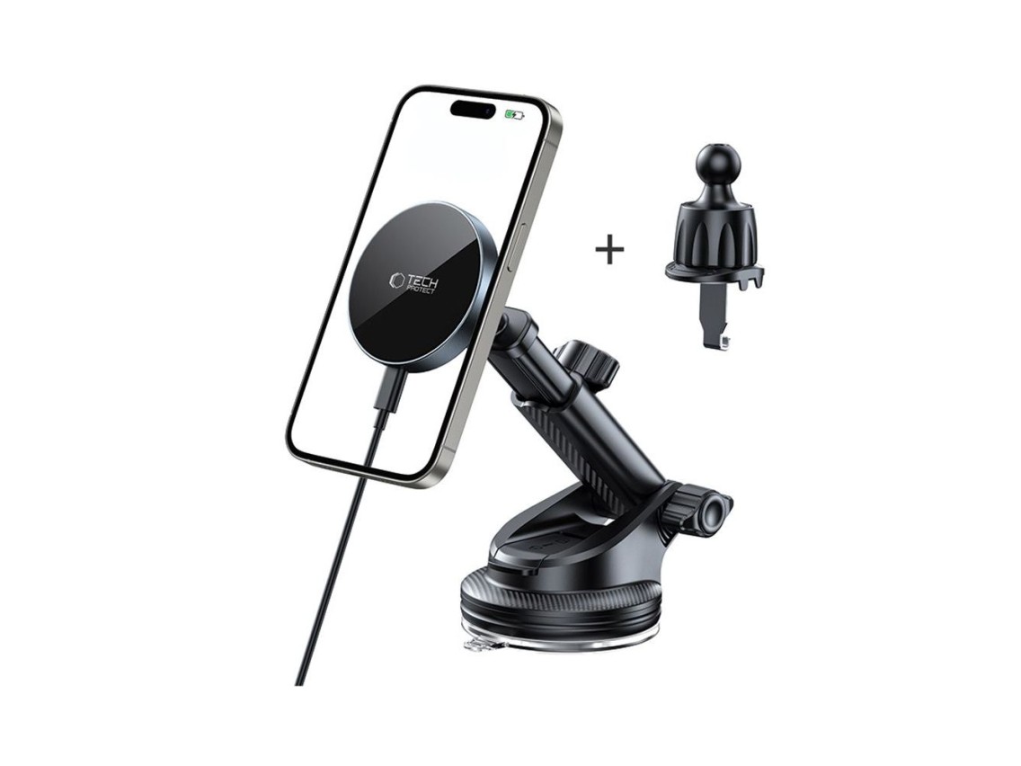 Soporte magnético para coche Tech-Protect mm15W-V5 MagSafe para habitáculo/parabrisas/rejilla de ven