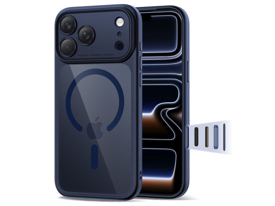 Funda Tech-Protect Magpeak MagSafe CC para iPhone 17 Pro - Azul marino transparente