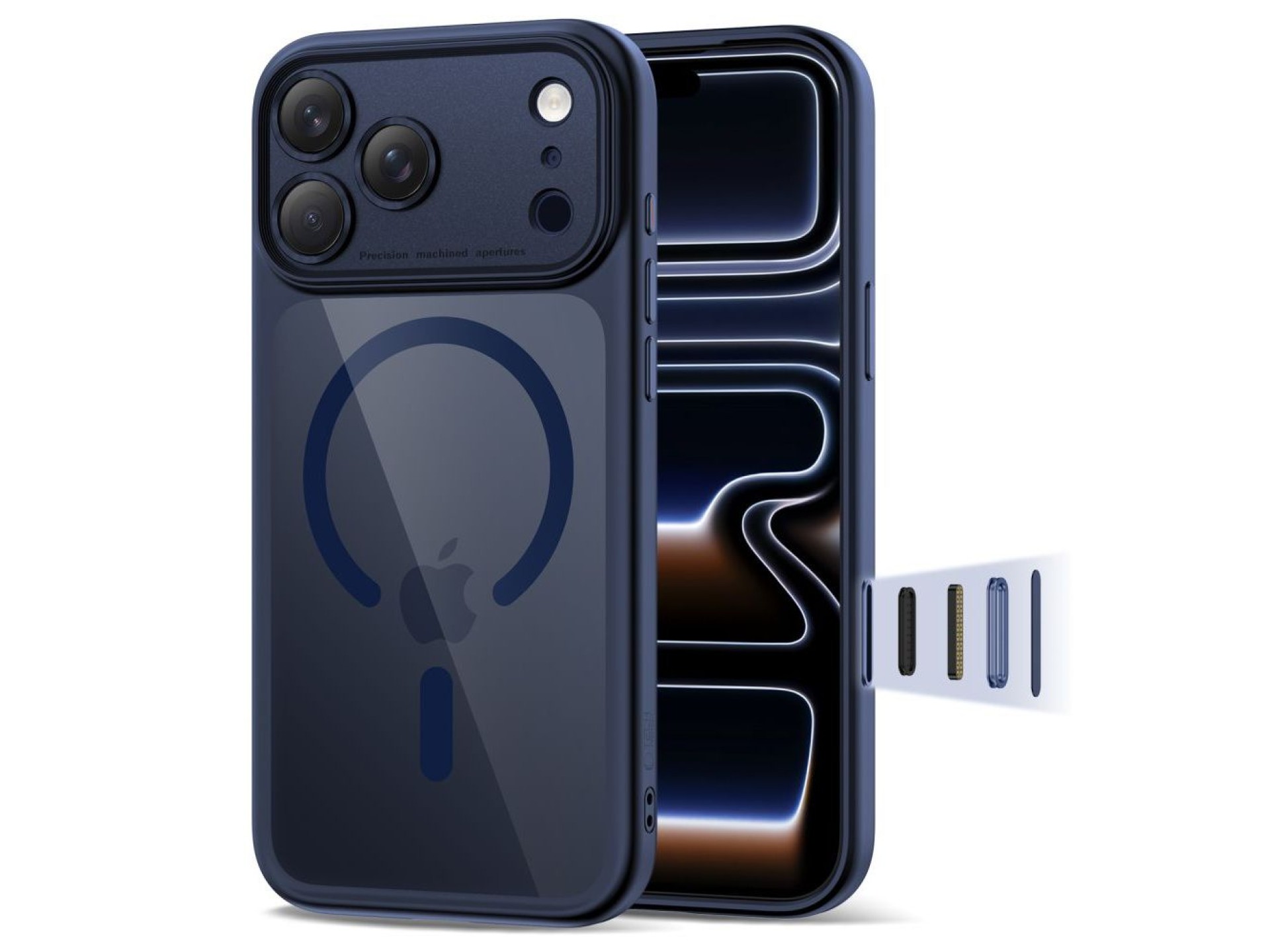 Funda Tech-Protect Magpeak MagSafe CC para iPhone 17 Pro - Azul marino transparente