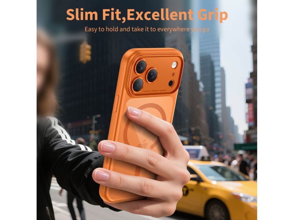 Capa Tech-Protect Magpeak Magsafe CC para iPhone 17 Pro - Laranja Transparente