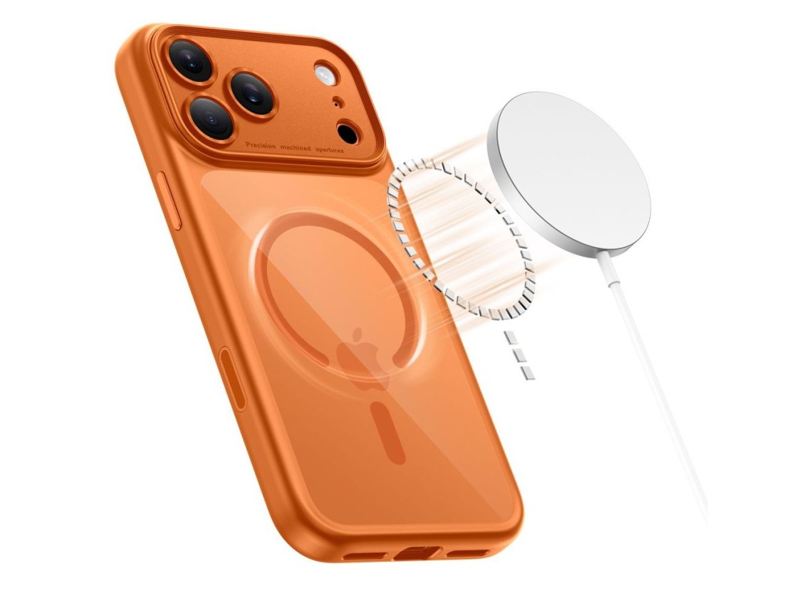 Capa Tech-Protect Magpeak Magsafe CC para iPhone 17 Pro - Laranja Transparente
