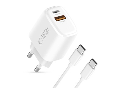 Cargador de pared Tech-Protect NCA20 PD de 20 W QC3.0 USB-A/USB-C + cable USB-C/USB-C de 100 cm - Bl Cargador de pared Tech-Protect NCA20 PD de 20 W QC3.0 USB-A/USB-C + cable USB-C/USB-C de 100 cm - Bl