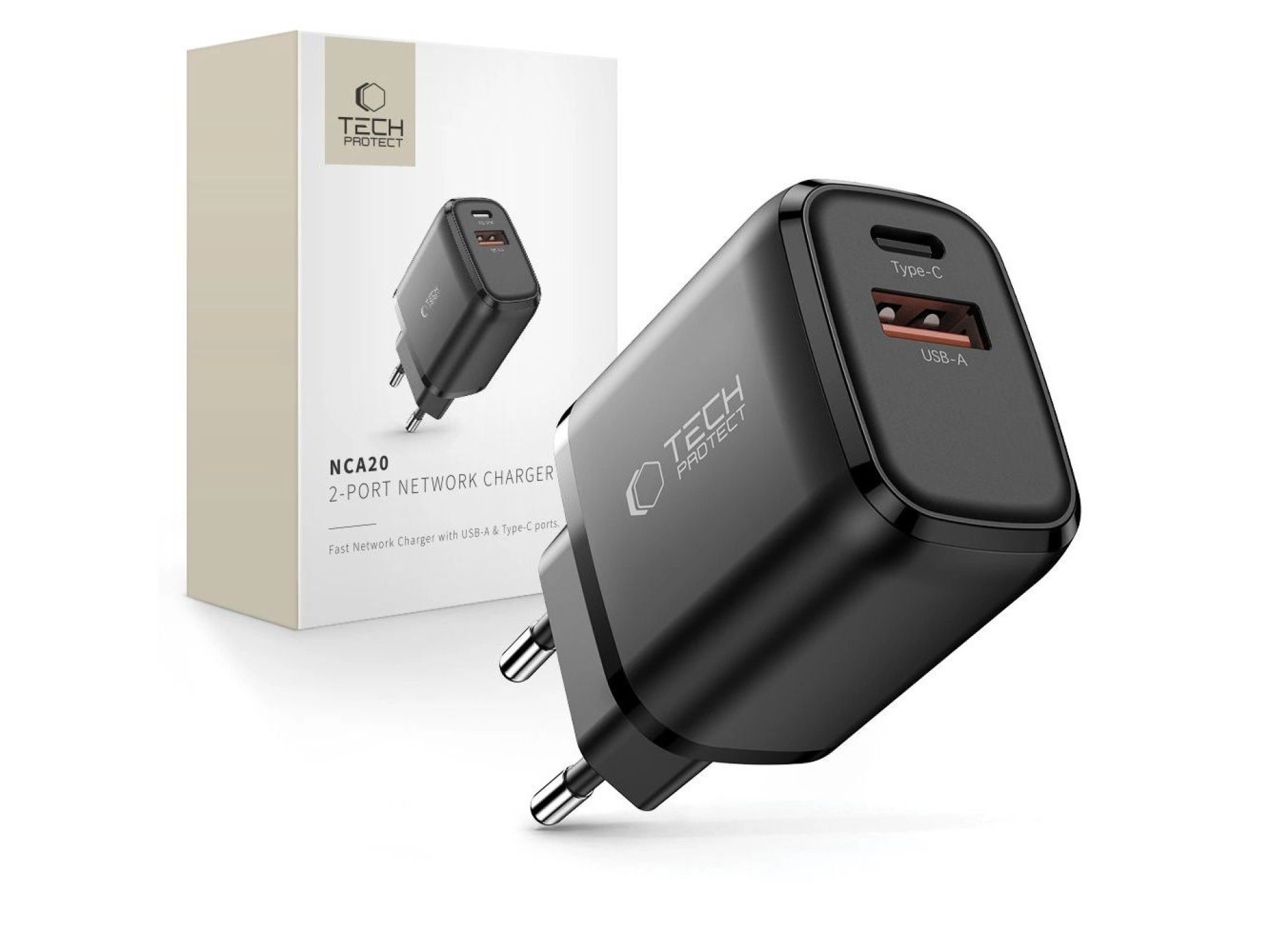 Cargador de pared Tech-Protect NCA20 PD 20W / QC3.0 USB-A / USB-C - negro