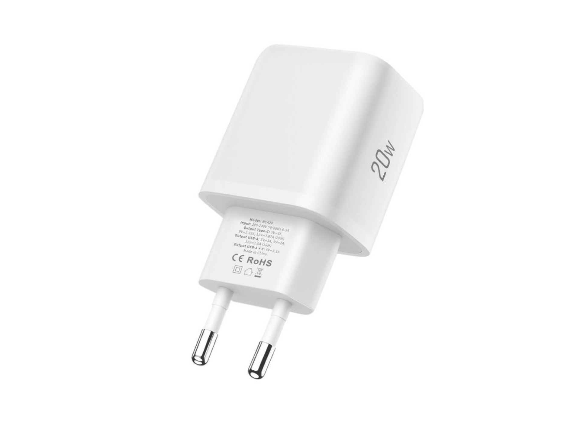 Carregador de parede Tech-Protect NCA20 PD 20W QC3.0 USB-A/USB-C + Cabo USB-C/Lightning de 100 cm -