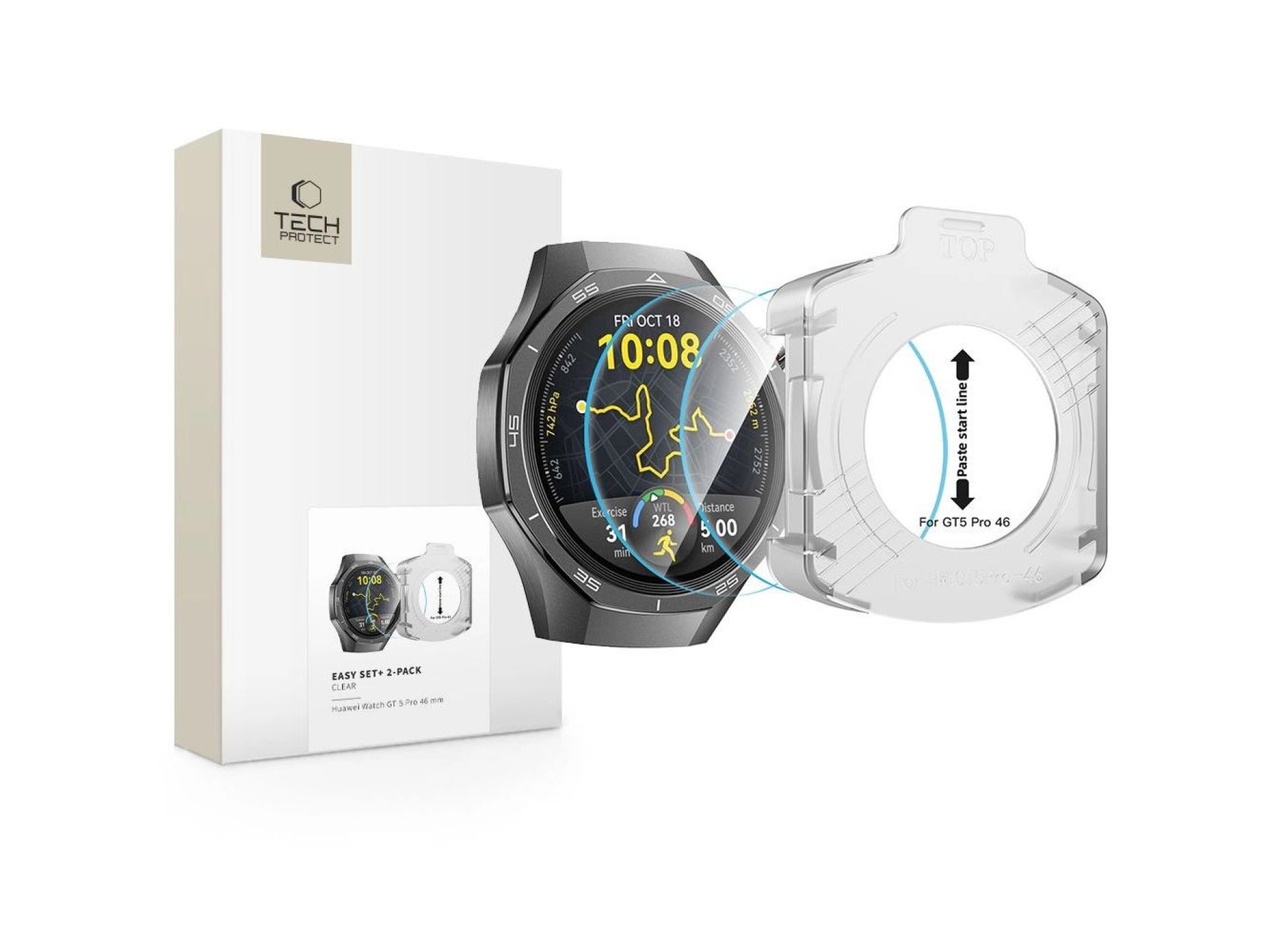 Protector de pantalla de vidrio templado Tech-Protect Easy Set+ (paquete de 2) para Huawei Watch GT