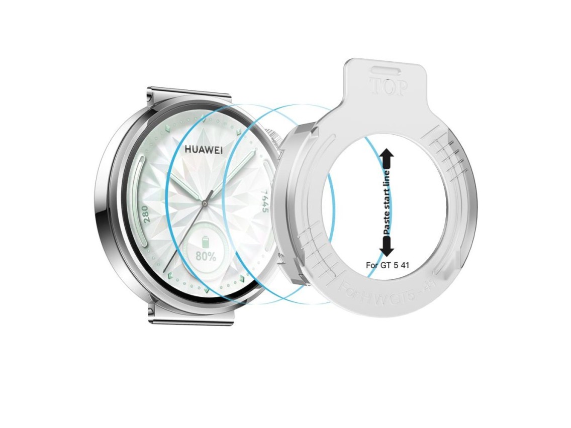 Kit com 2 películas de vidro temperado Tech-Protect Easy Set+ para Huawei Watch GT 5 41 mm - transpa