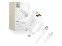 Cargador de pared Tech-Protect NCA30 PD de 30 W QC3.0 USB-A/USB-C + cable USB-C/Lightning de 100 cm 