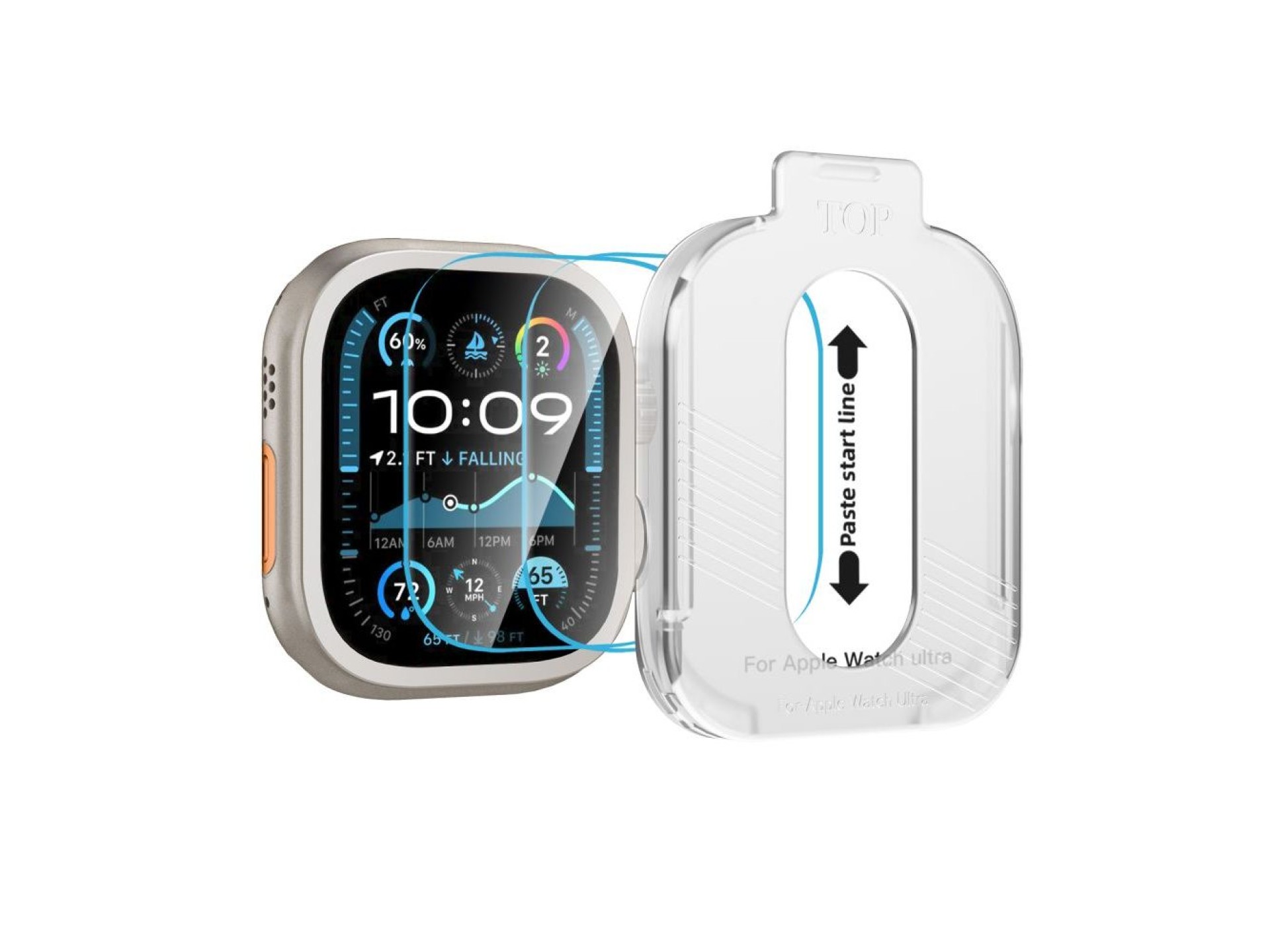 Protector de pantalla de vidrio templado Tech-Protect Easy Set+ (paquete de 2) para Apple Watch Ultr