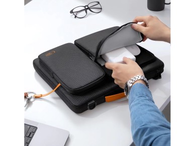 Bolsa Tech-Protect Defender para laptop de 13 a 14 polegadas - preta e laranja Bolsa Tech-Protect Defender para laptop de 13 a 14 polegadas - preta e laranja