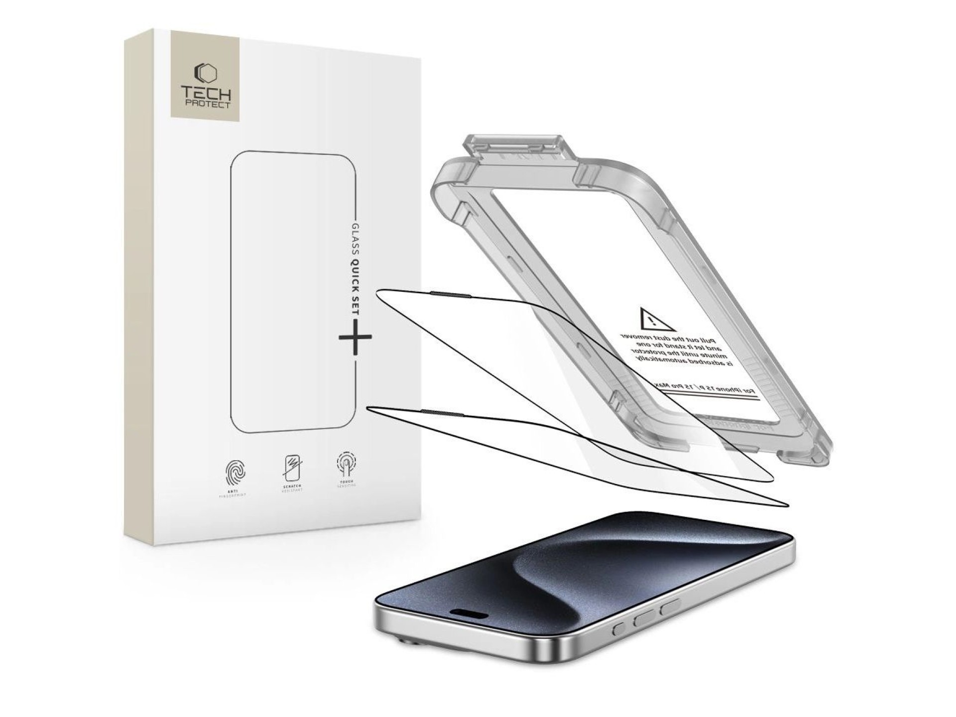 Tech-Protect Quick Set+ - Kit com 2 películas de vidro temperado para iPhone 15 Pro - preto