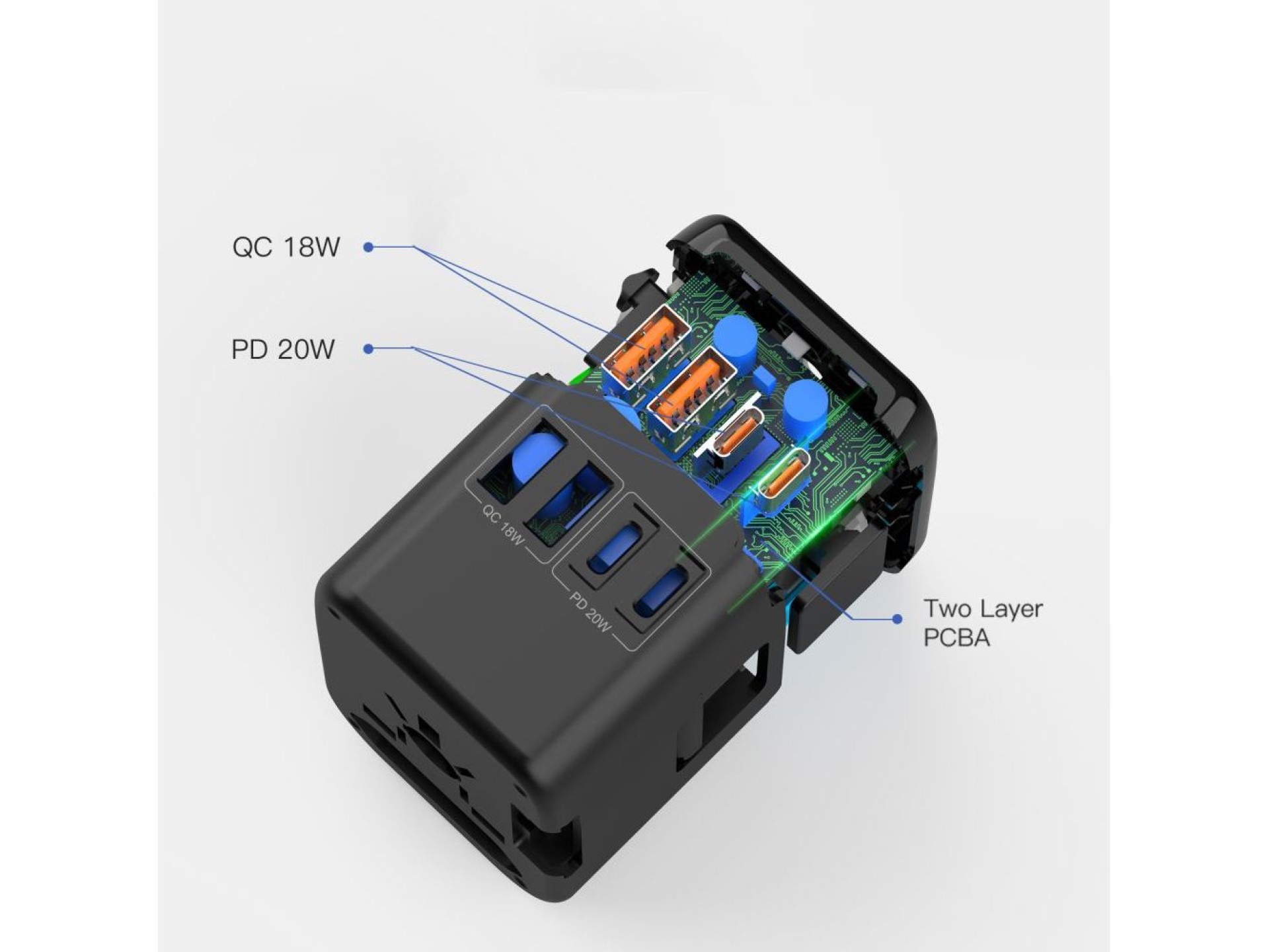 Adaptador Tech-Protect TA200 UE / Reino Unido / EUA / AU - preto