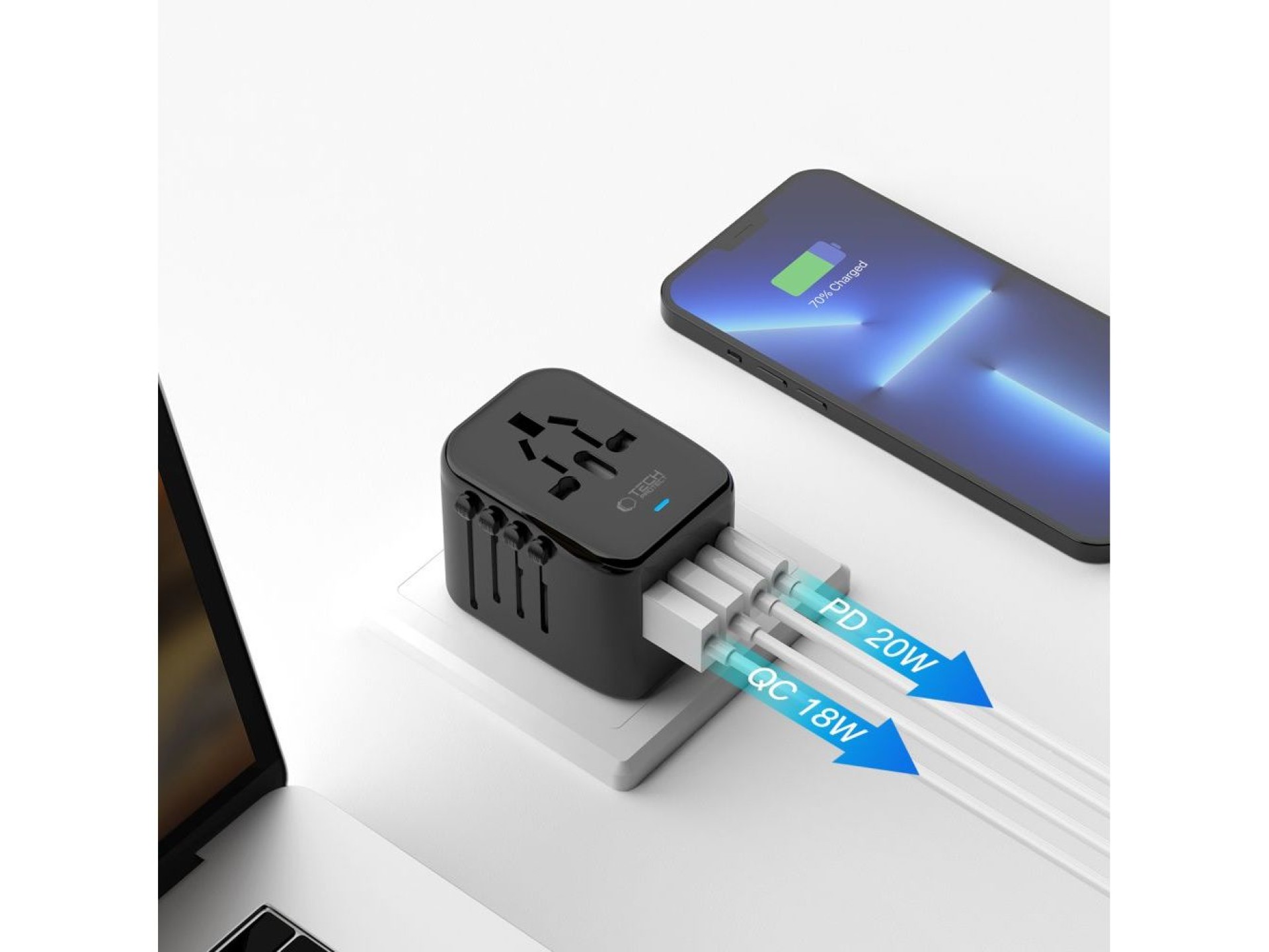 Adaptador Tech-Protect TA200 UE / Reino Unido / EUA / AU - preto