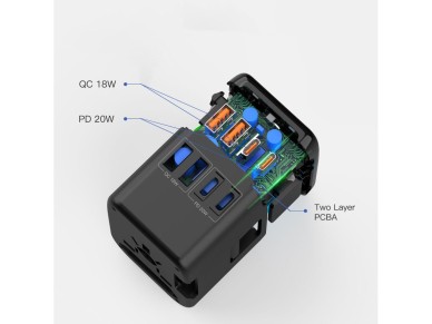 Adaptador Tech-Protect TA200 para UE/RU/EE. UU./AU - negro
