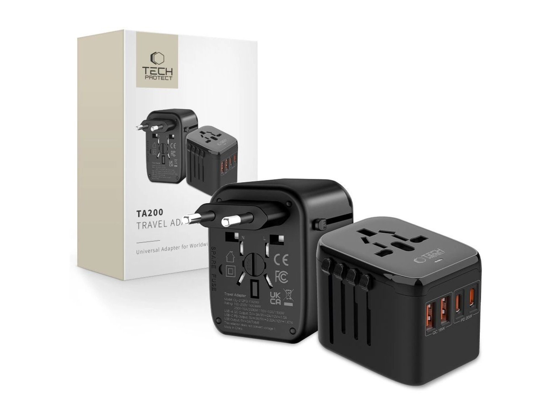 Adaptador Tech-Protect TA200 UE / Reino Unido / EUA / AU - preto