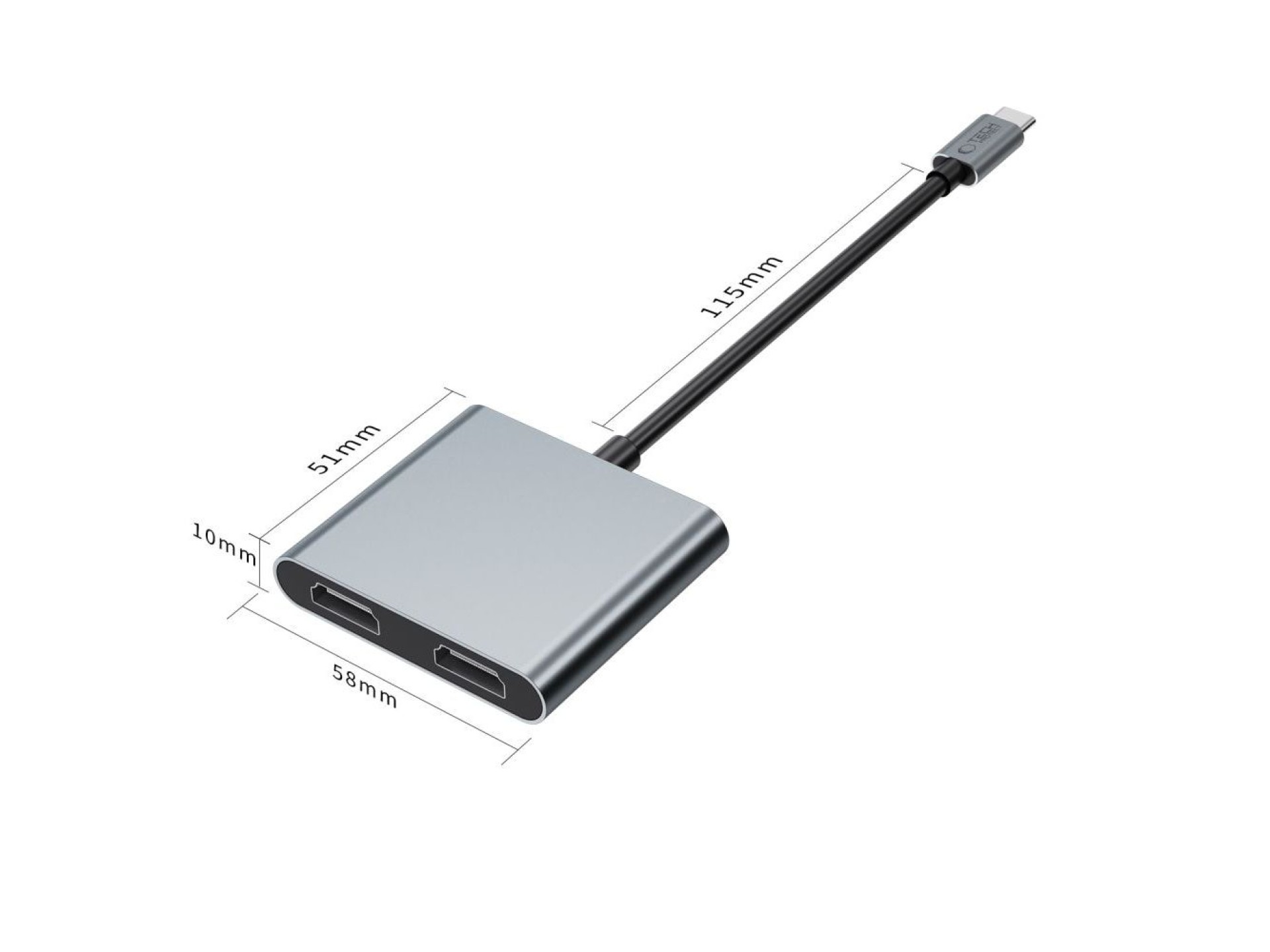 Tech-Protect HB08 4in1 USB-C + USB2.0 + 2 x HDMI 4K 60HZ adapter - gray