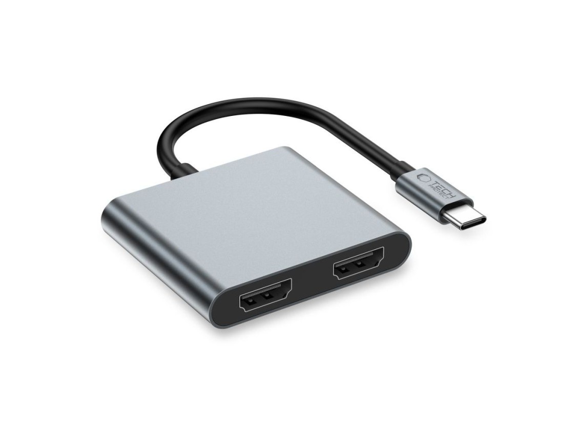 Tech-Protect HB08 4in1 USB-C + USB2.0 + 2 x HDMI 4K 60HZ adapter - gray