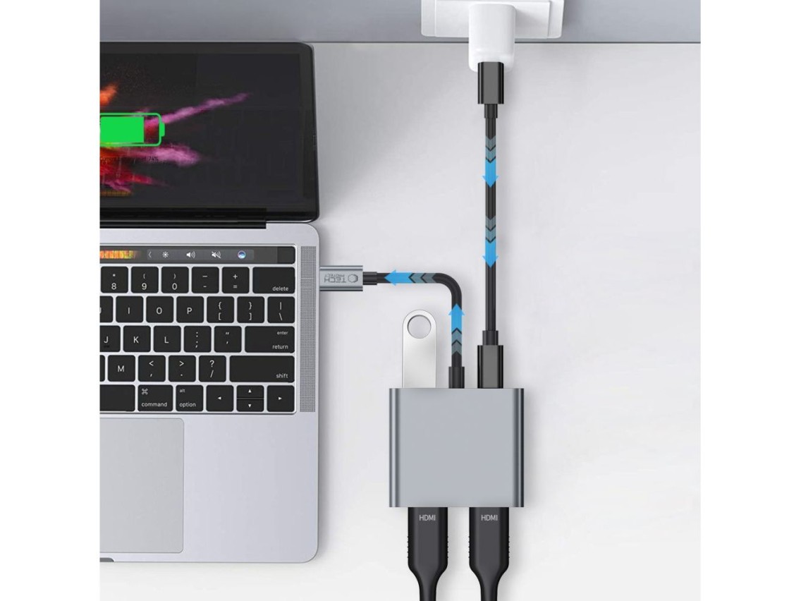 Tech-Protect HB08 4in1 USB-C + USB2.0 + 2 x HDMI 4K 60HZ adapter - gray