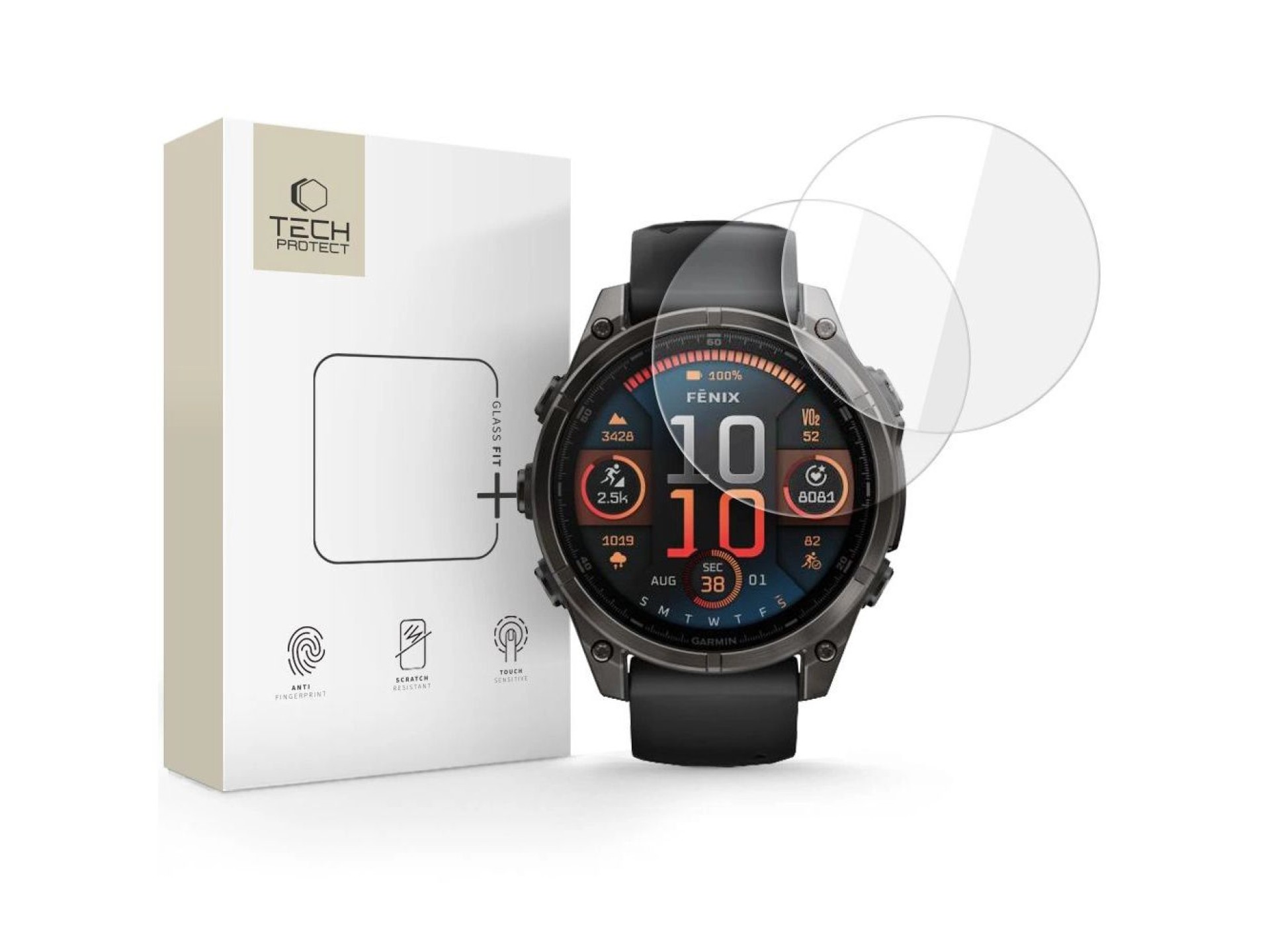Kit com 2 películas de vidro temperado Tech-Protect Glass Fit+ para Garmin Fenix ??8 47mm - transpar