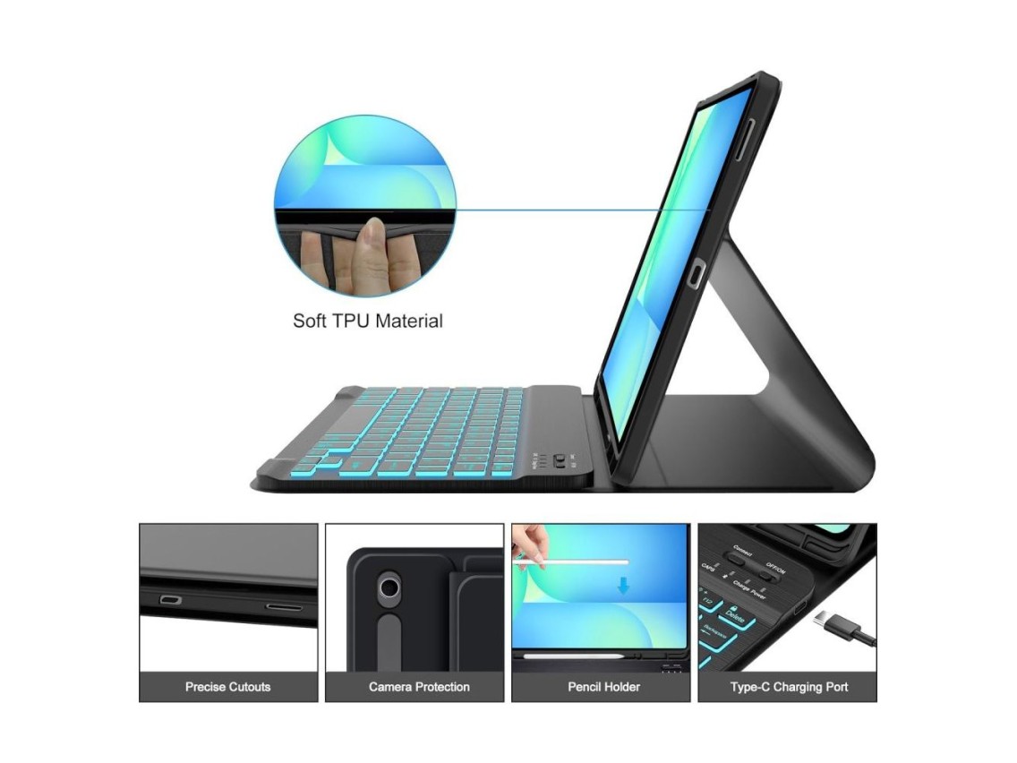 Capa Tech-Protect SC Pen + Teclado para Samsung Galaxy Tab S10 FE+ 13.1 X620 / X626B - Preta