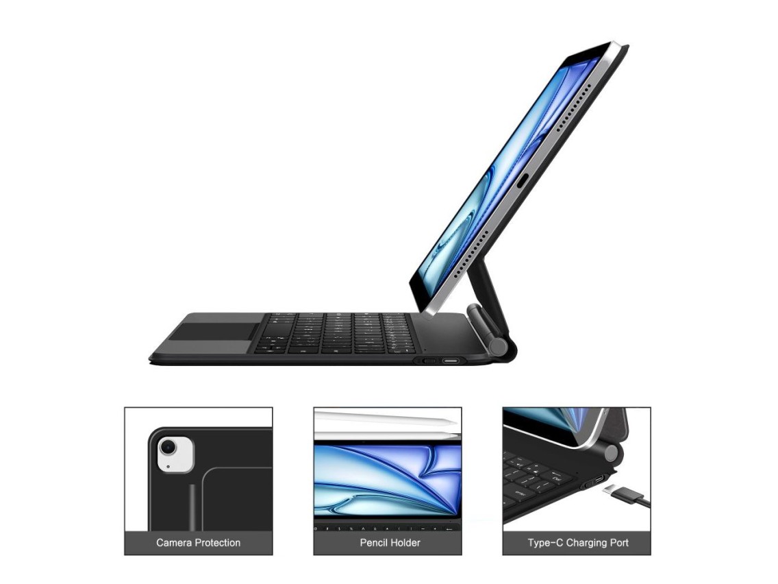 Capa magnética Tech-Protect Smartcase com teclado para iPad Air 10.9” 2020/2022 / iPad Air 11” 2024/