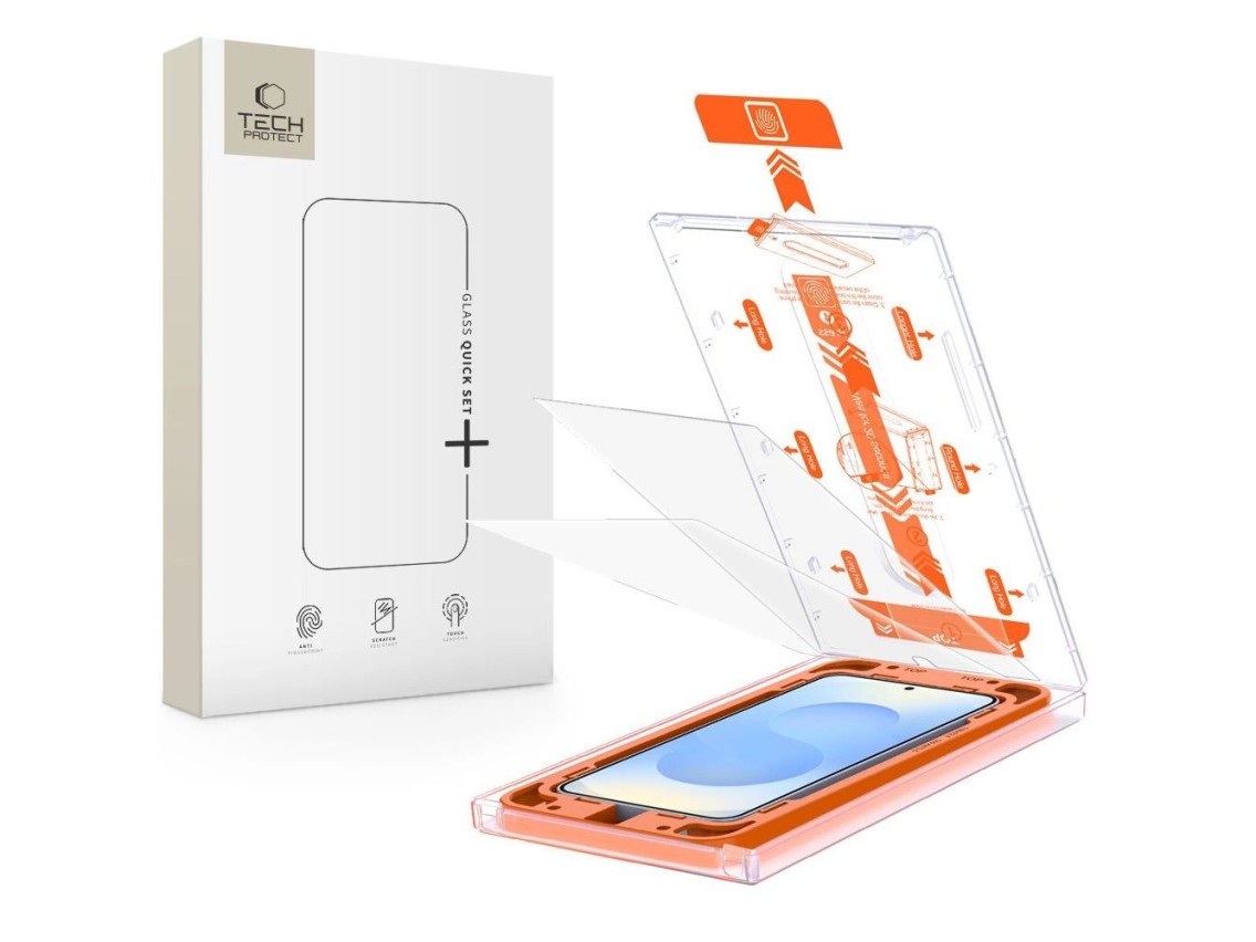 Protector de pantalla de vidrio templado Tech-Protect Quick Set+ para Samsung Galaxy S25 - Transpare