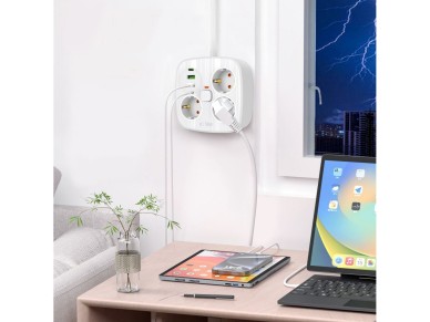 Tech-Protect PCS3X4 power strip, 3 sockets, 2xUSB-A, 2xUSB-C 200 cm - white