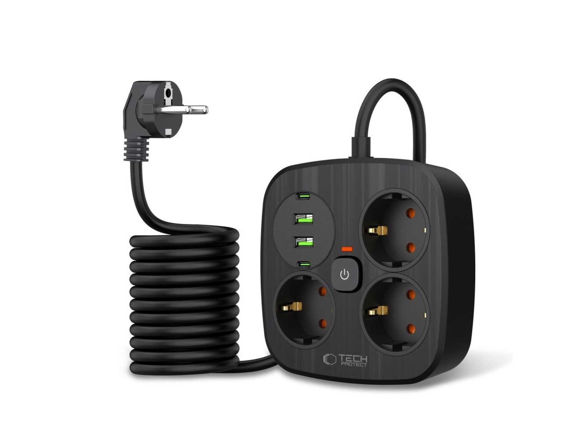 Tech-Protect PCS3X4 power strip, 3 sockets, 2xUSB-A, 2xUSB-C 200 cm - black