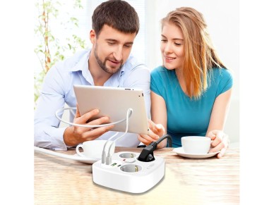Tech-Protect PCS3X4 power strip, 3 sockets, 2xUSB-A, 2xUSB-C 200 cm - white
