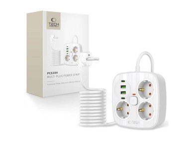 Tech-Protect PCS3X4 power strip, 3 sockets, 2xUSB-A, 2xUSB-C 200 cm - white