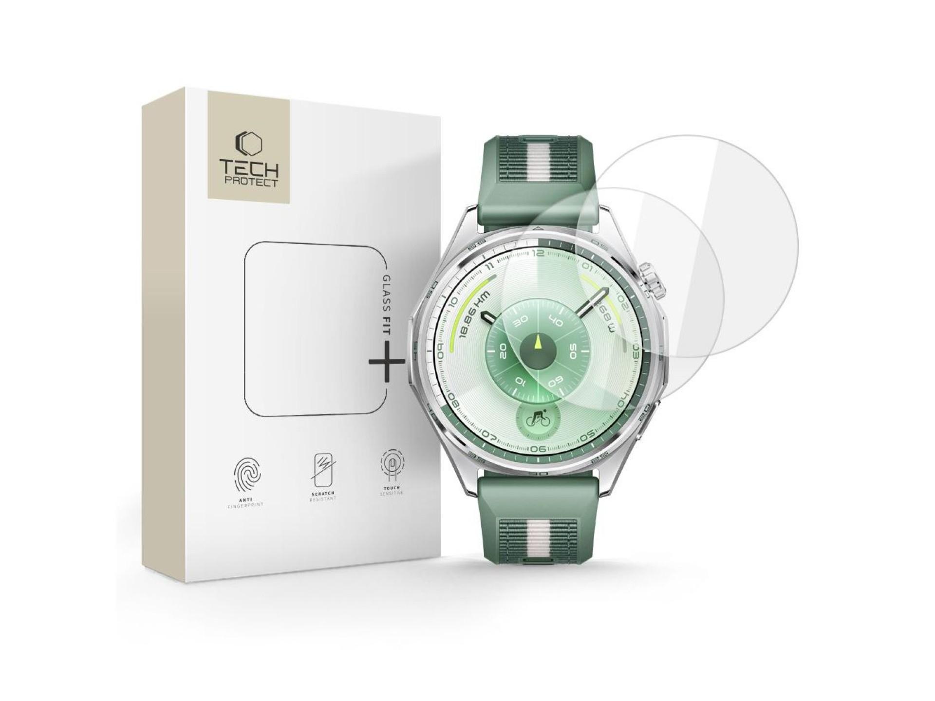 Protector de pantalla de vidrio templado Tech-Protect Glass Fit+ (paquete de 2) para Huawei Watch GT