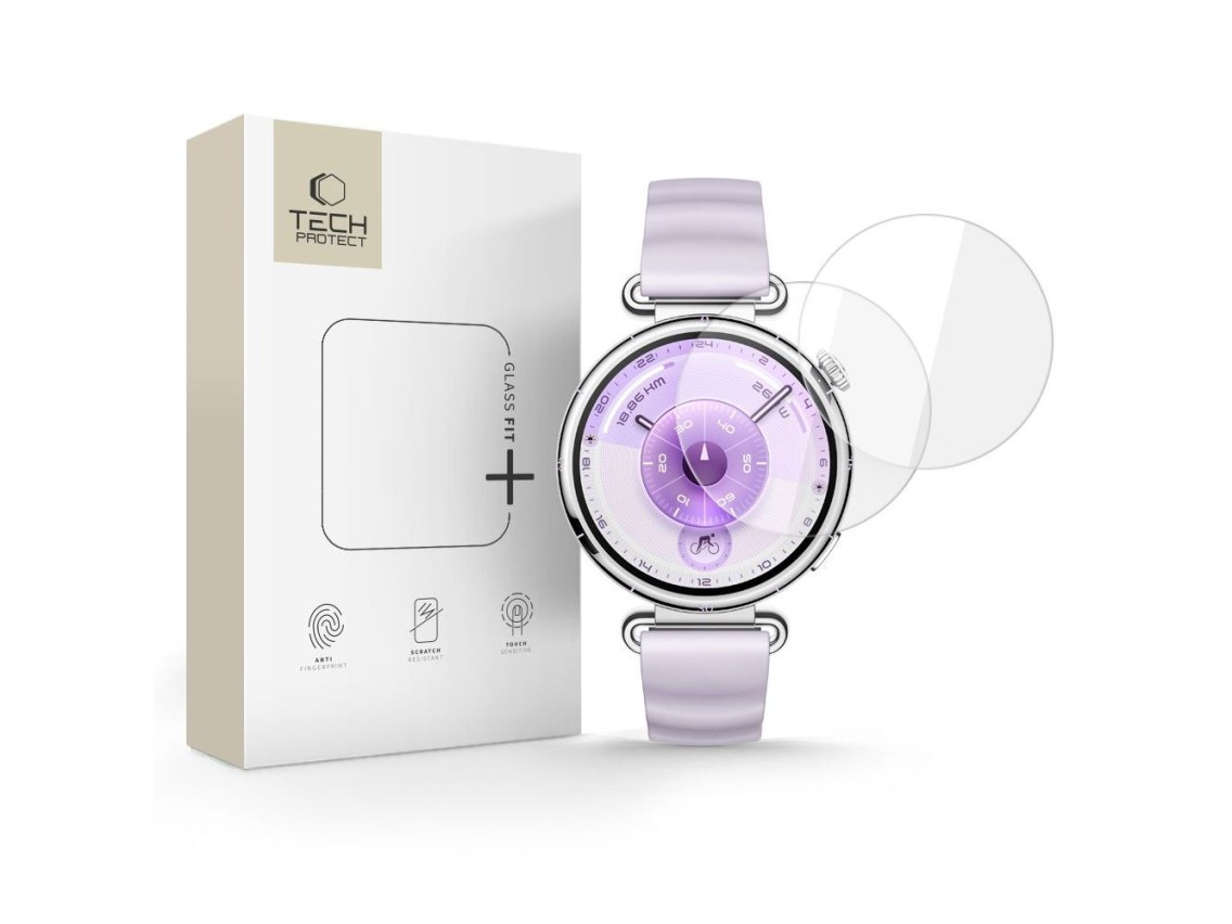 Kit com 2 películas de vidro temperado Tech-Protect Glass Fit+ para Huawei Watch GT 6 41mm - transpa